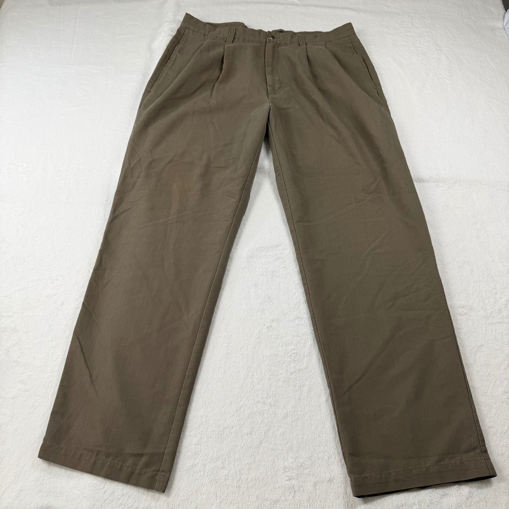 Dockers Tour Pleated Pants Mens 36x30 Olive Brown Excellent Straight Leg‎ Chino